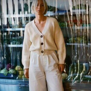 Sister Katie CBK Cream Chunky Knit Button-Front Sweater Cardigan Size Small